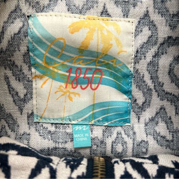 Cali 1850 Linen Blend Lightweight Full Zipper Jacket Artsy Print Medium - Picture 8 of 11